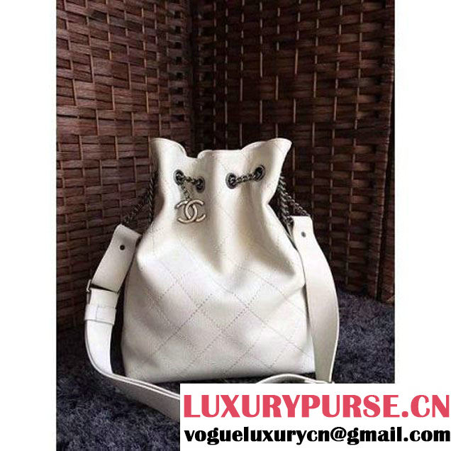 Chanel Calfskin Drawstring Bucket Bag 2016 Paris Off-White (1a086-6052733 )