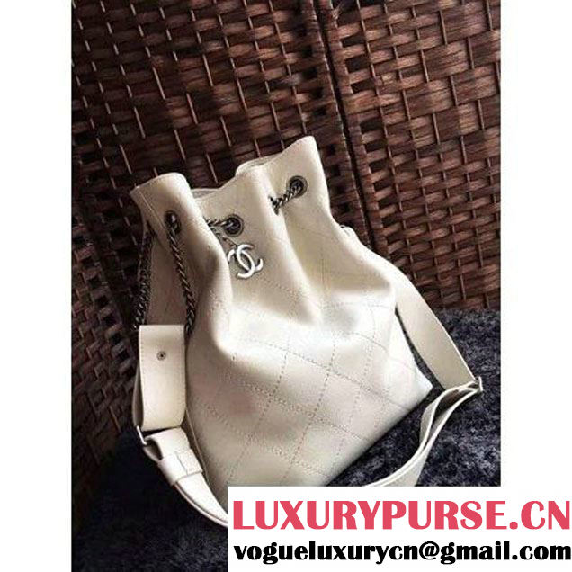 Chanel Calfskin Drawstring Bucket Bag 2016 Paris Off-White (1a086-6052733 )