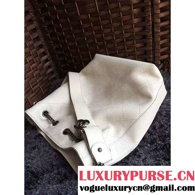 Chanel Calfskin Drawstring Bucket Bag 2016 Paris Off-White (1a086-6052733 )