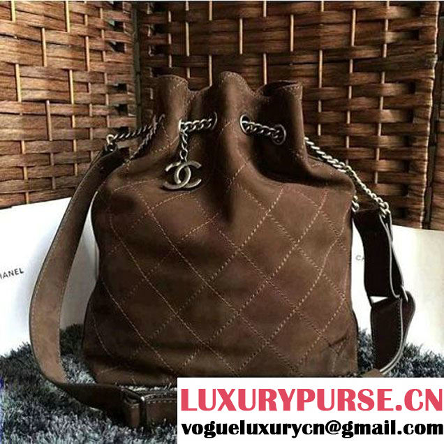 Chanel Suede Calfskin Drawstring Bucket Bag 2016 Paris Brown (1a086-6052734 )