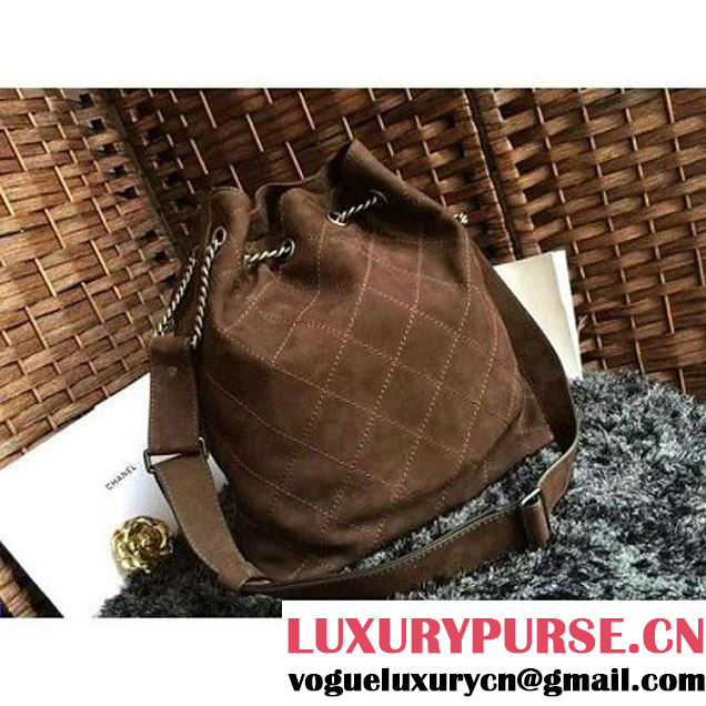 Chanel Suede Calfskin Drawstring Bucket Bag 2016 Paris Brown (1a086-6052734 )