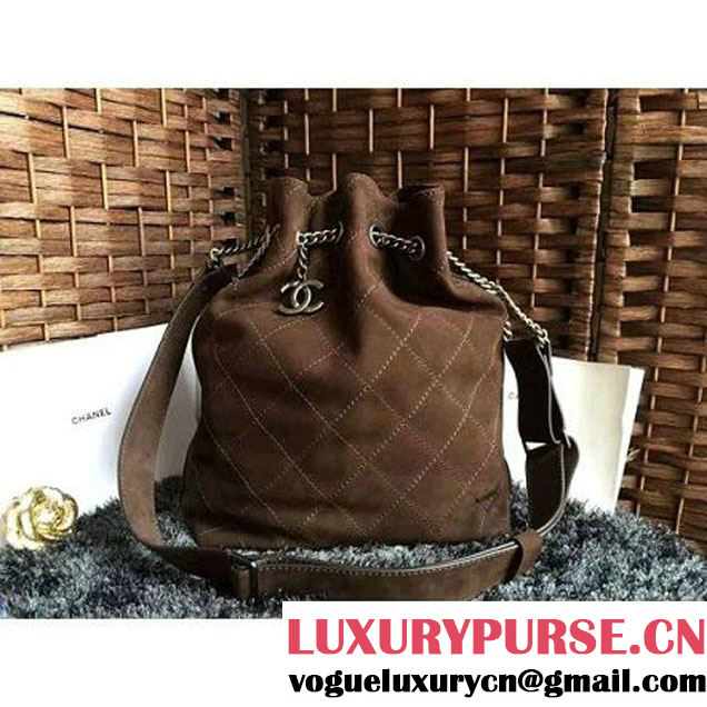 Chanel Suede Calfskin Drawstring Bucket Bag 2016 Paris Brown (1a086-6052734 )