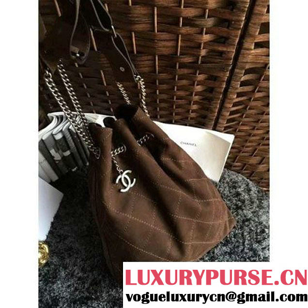 Chanel Suede Calfskin Drawstring Bucket Bag 2016 Paris Brown (1a086-6052734 )