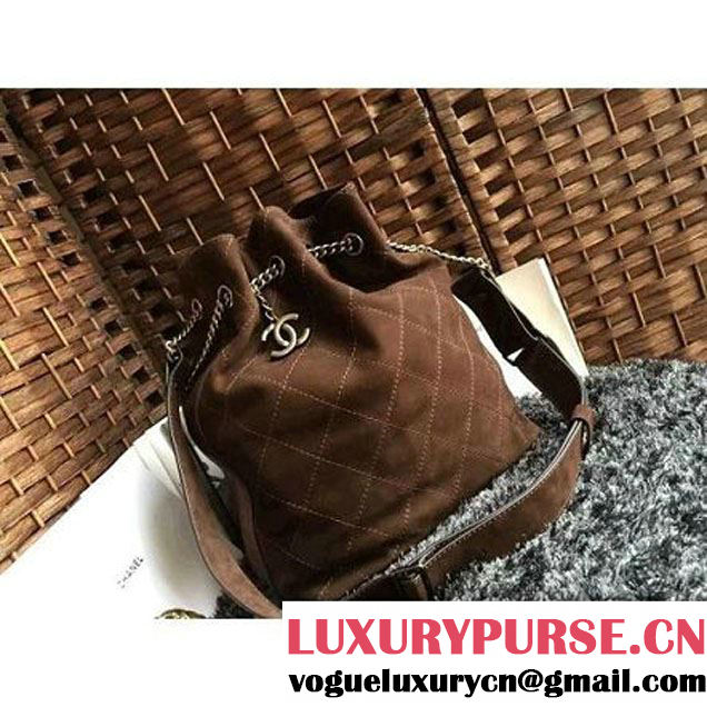 Chanel Suede Calfskin Drawstring Bucket Bag 2016 Paris Brown (1a086-6052734 )