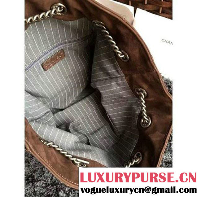 Chanel Suede Calfskin Drawstring Bucket Bag 2016 Paris Brown (1a086-6052734 )