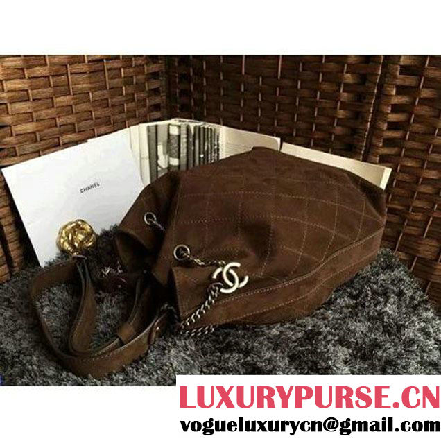 Chanel Suede Calfskin Drawstring Bucket Bag 2016 Paris Brown (1a086-6052734 )