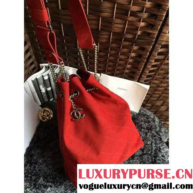 Chanel Suede Calfskin Drawstring Bucket Bag 2016 Paris Red (1a086-6052735 )