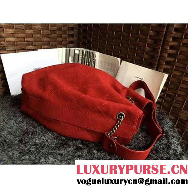 Chanel Suede Calfskin Drawstring Bucket Bag 2016 Paris Red (1a086-6052735 )