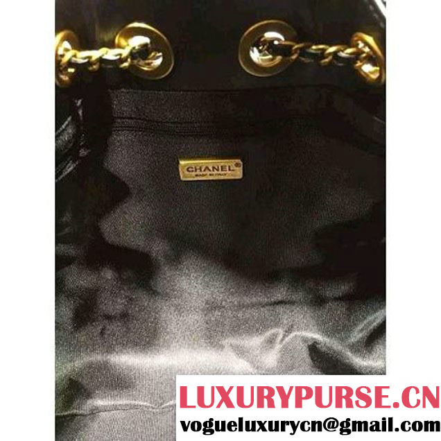 Chanel A93479 Python Leather Drawstring Bag Black 2016 (1A145-6070409 )