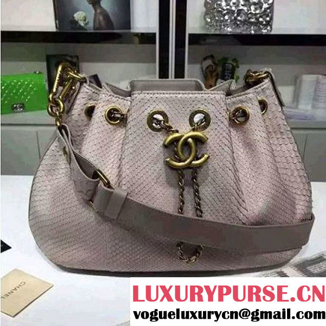 Chanel A93479 Python Leather Drawstring Bag Nude 2016 (1A145-6070410 )