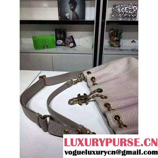 Chanel A93479 Python Leather Drawstring Bag Nude 2016 (1A145-6070410 )