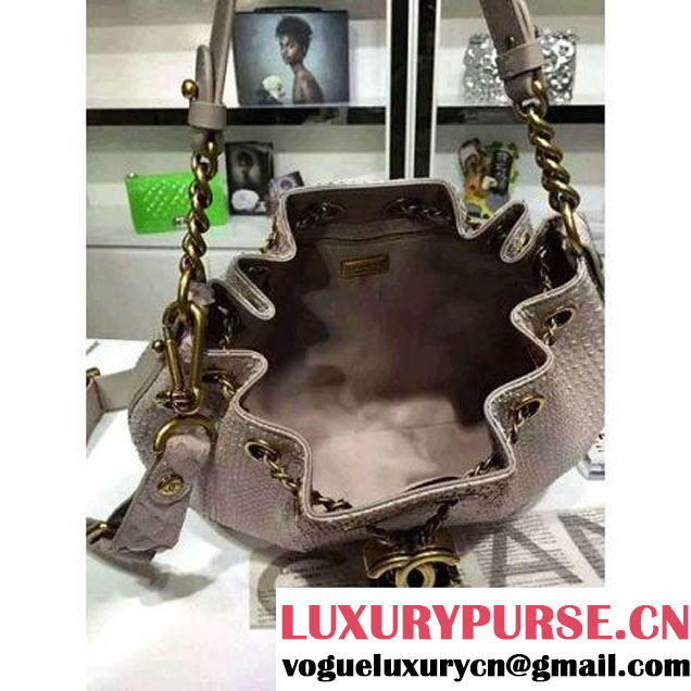 Chanel A93479 Python Leather Drawstring Bag Nude 2016 (1A145-6070410 )