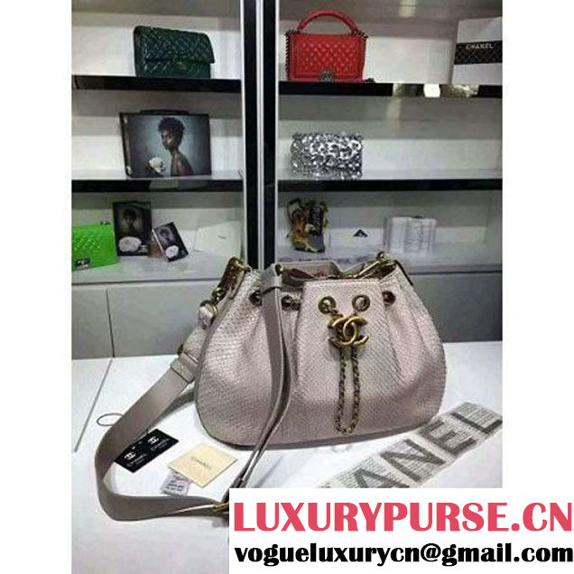 Chanel A93479 Python Leather Drawstring Bag Nude 2016 (1A145-6070410 )