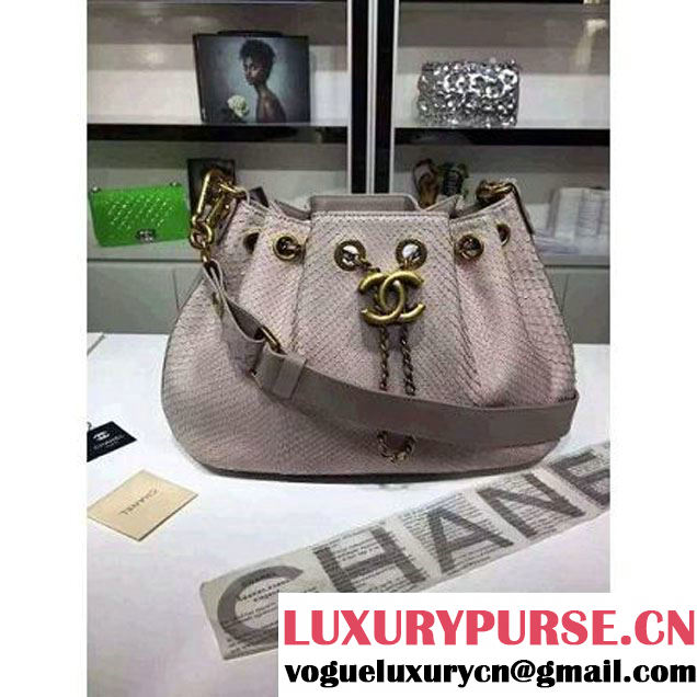 Chanel A93479 Python Leather Drawstring Bag Nude 2016 (1A145-6070410 )