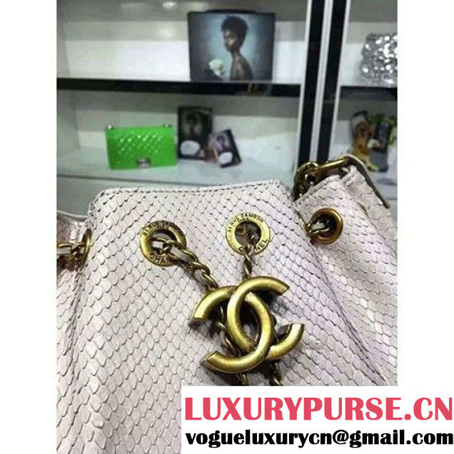 Chanel A93479 Python Leather Drawstring Bag Nude 2016 (1A145-6070410 )