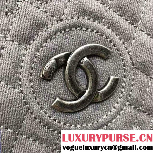 Chanel Printed CC Drawstring Bucket Bag Washed Denim Gray 2016 (1A145-6080207 )