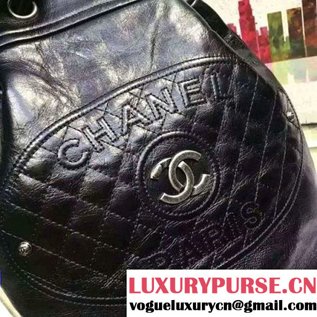 Chanel Printed CC Drawstring Bucket Bag Wax Leather Black 2016 (1A145-6080208 )