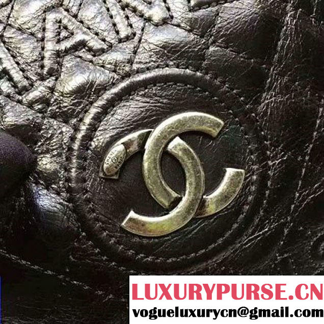 Chanel Printed CC Drawstring Bucket Bag Wax Leather Black 2016 (1A145-6080208 )