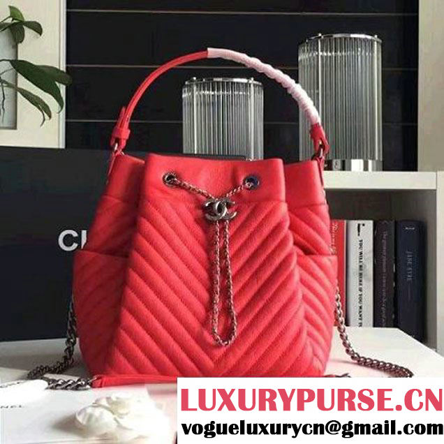 Chanel Calfskin Small Drawstring Bag A91135 Red Spring-Summer 2016 (KN-6080818 )