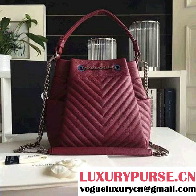 Chanel Calfskin Small Drawstring Bag A91135 Burgundy Spring-Summer 2016 (KN-6080819 )