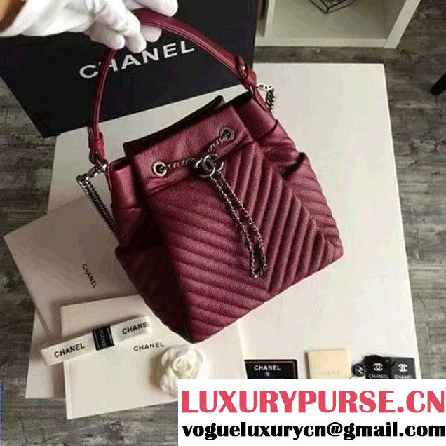 Chanel Calfskin Small Drawstring Bag A91135 Burgundy Spring-Summer 2016 (KN-6080819 )