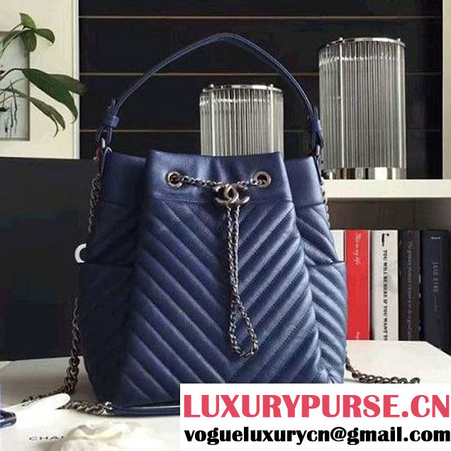 Chanel Calfskin Small Drawstring Bag A91135 Navy Spring-Summer 2016 (KN-6080820 )