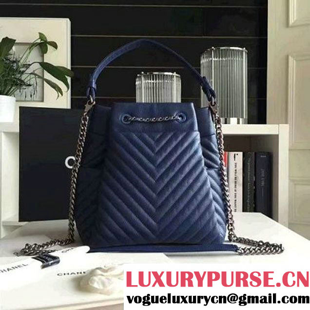Chanel Calfskin Small Drawstring Bag A91135 Navy Spring-Summer 2016 (KN-6080820 )