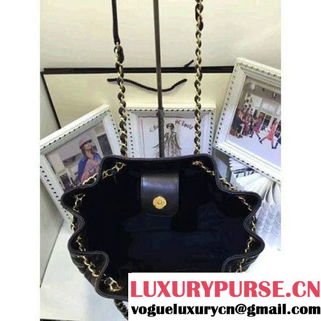 Chanel Lambskin Drawstring Bag A989740 Black  F/W 2016 (AV-6092704 )