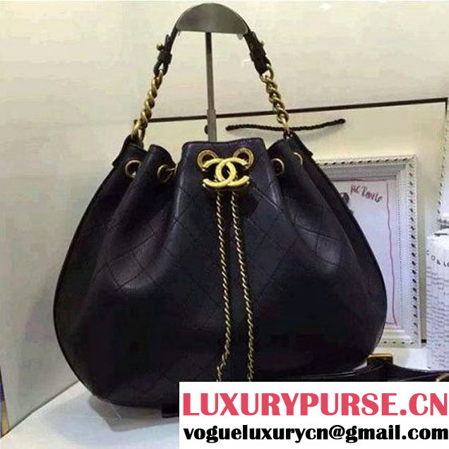 Chanel Calfskin Drawstring Bag A93474 Black 2016 (AV-6092707 )