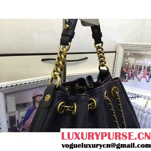 Chanel Calfskin Drawstring Bag A93474 Black 2016 (AV-6092707 )