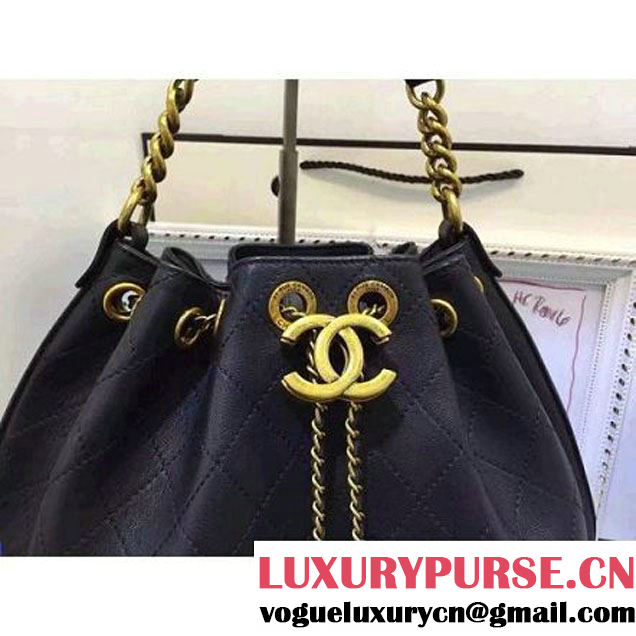 Chanel Calfskin Drawstring Bag A93474 Black 2016 (AV-6092707 )