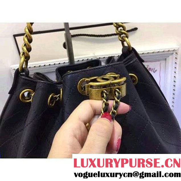 Chanel Calfskin Drawstring Bag A93474 Black 2016 (AV-6092707 )