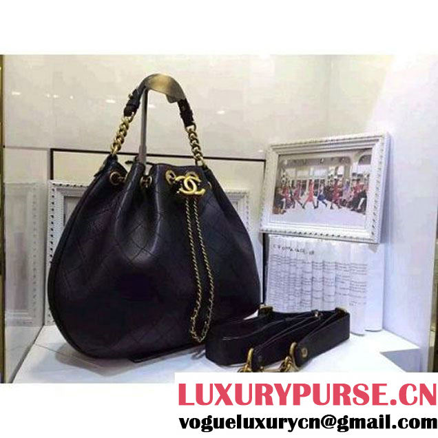 Chanel Calfskin Drawstring Bag A93474 Black 2016 (AV-6092707 )