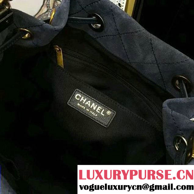 Chanel Suede Calfskin Drawstring Bag A93620 Stone Blue F/W 2016 (AV-6101413 )