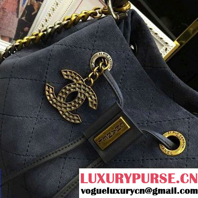 Chanel Suede Calfskin Drawstring Bag A93620 Stone Blue F/W 2016 (AV-6101413 )