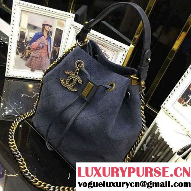 Chanel Suede Calfskin Drawstring Bag A93620 Stone Blue F/W 2016 (AV-6101413 )