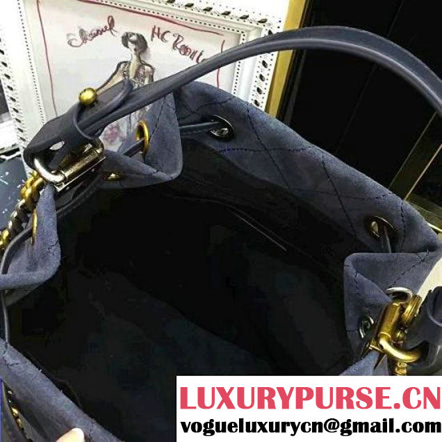 Chanel Suede Calfskin Drawstring Bag A93620 Stone Blue F/W 2016 (AV-6101413 )