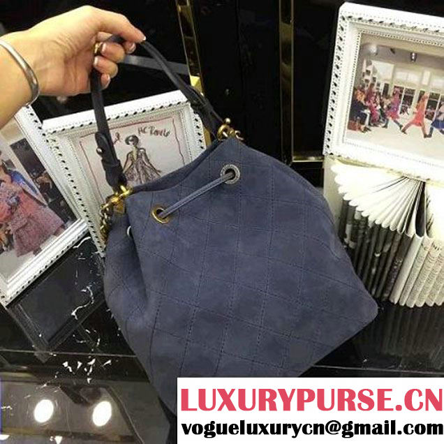 Chanel Suede Calfskin Drawstring Bag A93620 Stone Blue F/W 2016 (AV-6101413 )