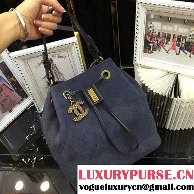 Chanel Suede Calfskin Drawstring Bag A93620 Stone Blue F/W 2016 (AV-6101413 )