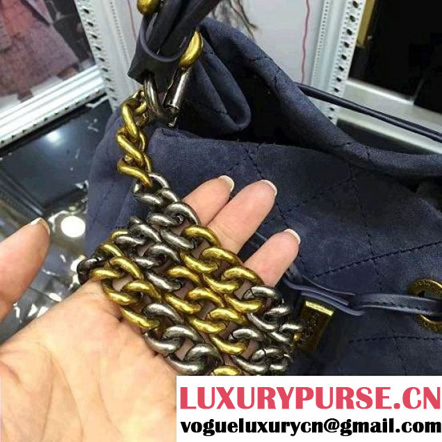 Chanel Suede Calfskin Drawstring Bag A93620 Stone Blue F/W 2016 (AV-6101413 )