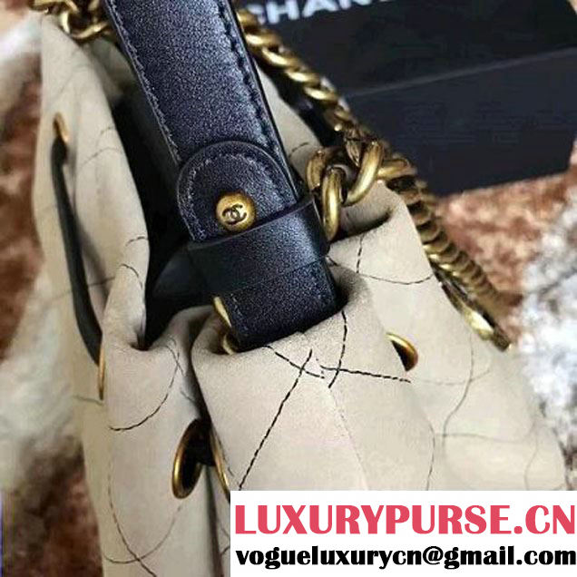 Chanel Suede Calfskin Drawstring Bag A93620 Beige F/W 2016 (1A145-6101414 )