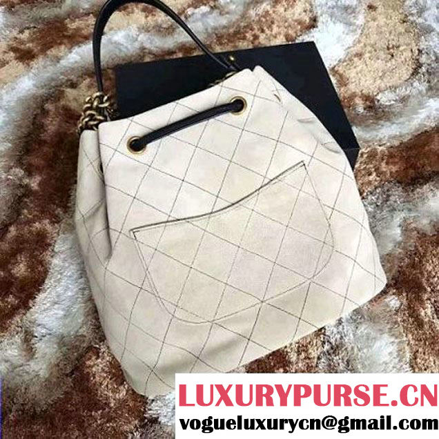 Chanel Suede Calfskin Drawstring Bag A93620 Beige F/W 2016 (1A145-6101414 )