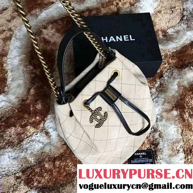 Chanel Suede Calfskin Drawstring Bag A93620 Beige F/W 2016 (1A145-6101414 )