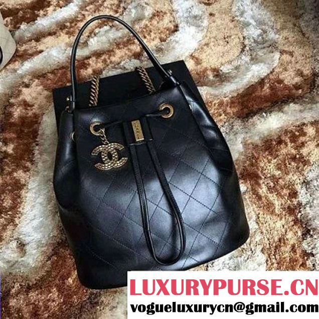 Chanel Black Smooth Calfskin Drawstring Bag A93620 F/W 2016 (1A145-6101415 )