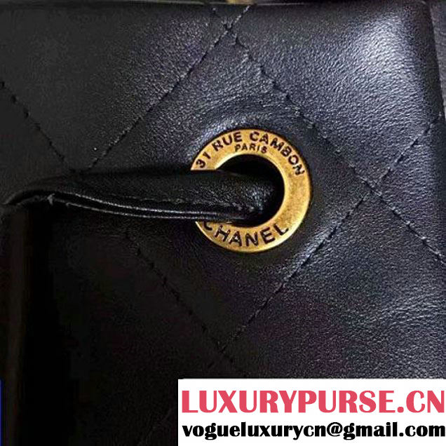 Chanel Black Smooth Calfskin Drawstring Bag A93620 F/W 2016 (1A145-6101415 )