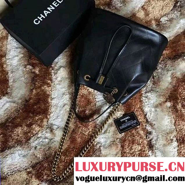 Chanel Black Smooth Calfskin Drawstring Bag A93620 F/W 2016 (1A145-6101415 )