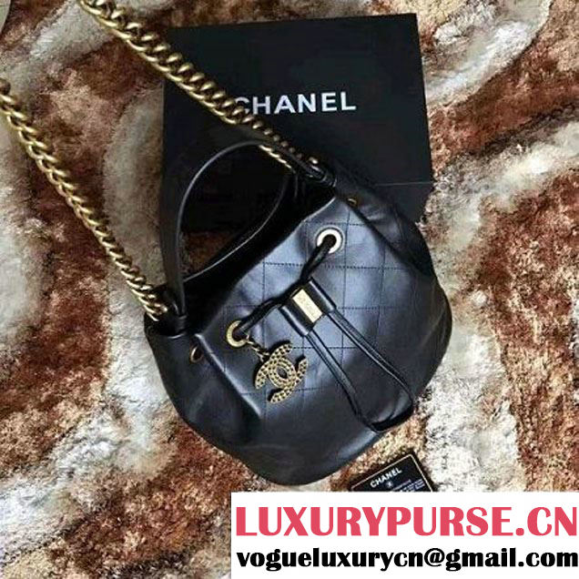 Chanel Black Smooth Calfskin Drawstring Bag A93620 F/W 2016 (1A145-6101415 )