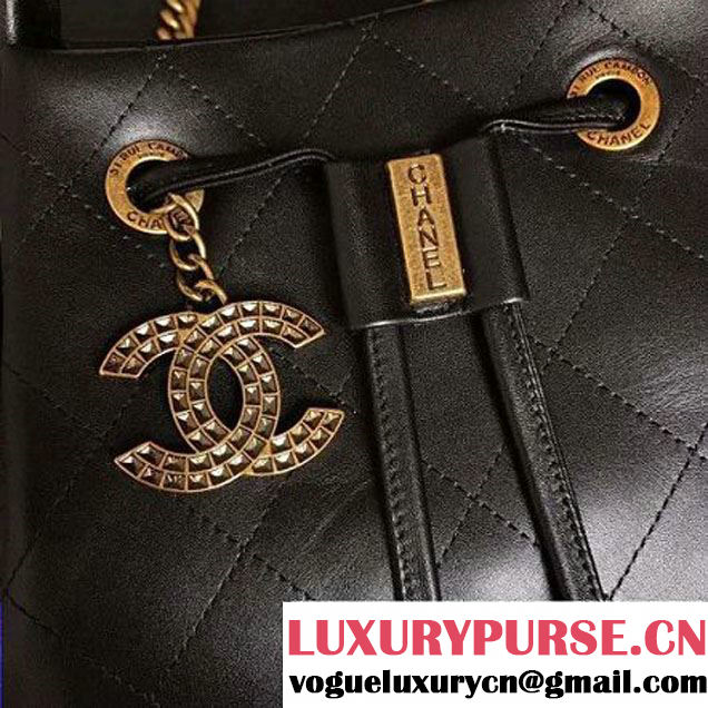 Chanel Black Smooth Calfskin Drawstring Bag A93620 F/W 2016 (1A145-6101415 )