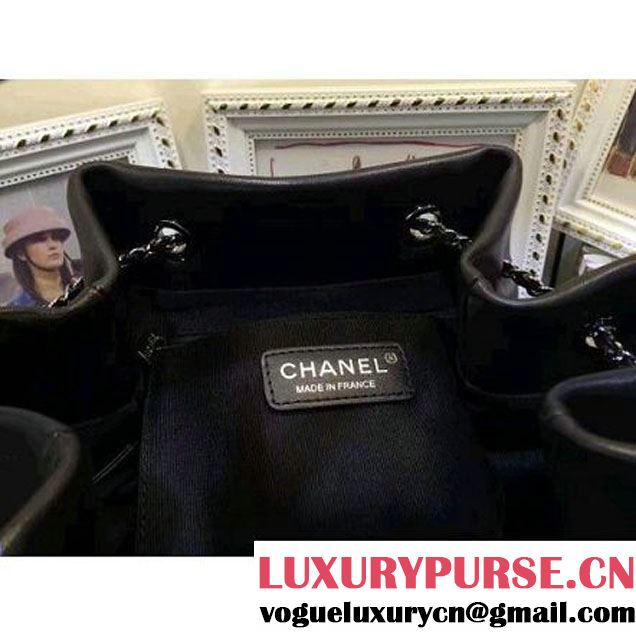 Chanel Black Quilting Lambskin & Silver Drawstring Bag A91273 F/W 2016  (AV-6101416 )