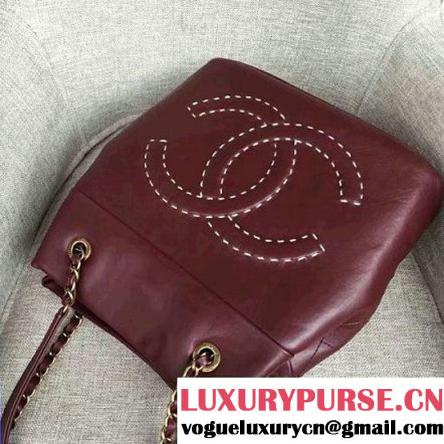 Chanel Lambskin Threading CC Logo Drawstring Bag Red 2016 (AV-6111717 )